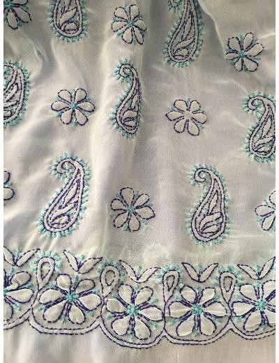 Chhangamal Hand Embroidered Blue Colour Georgette Chikankari Saree