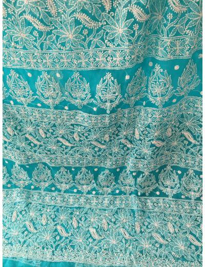 Chhangamal Hand Embroidered Blue Colour Georgette Chikankari Saree