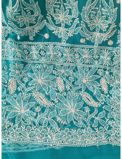 Chhangamal Hand Embroidered Blue Colour Georgette Chikankari Saree