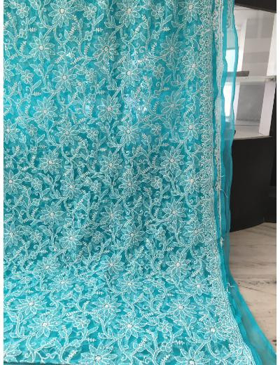 Chhangamal Hand Embroidered Blue Colour Georgette Chikankari Saree
