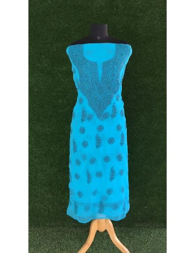 Chhangamal Hand Embroidered Blue Colour Georgette Chikankari Suit Piece