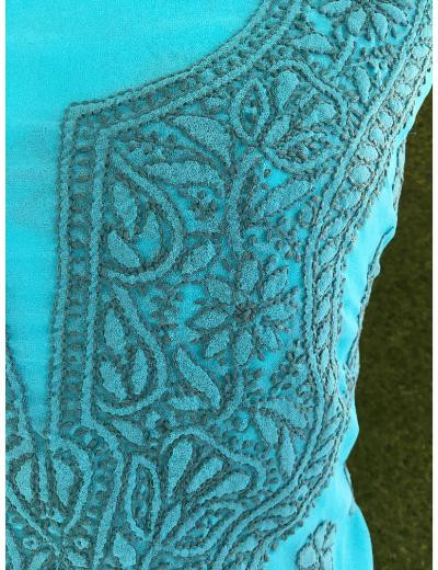 Chhangamal Hand Embroidered Blue Colour Georgette Chikankari Suit Piece