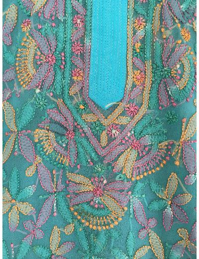 Chhangamal Hand Embroidered Blue Colour Georgette Chikankari Top
