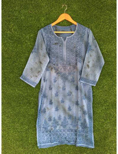 Chhangamal Hand Embroidered Blue Colour Modal Chikankari Kurti