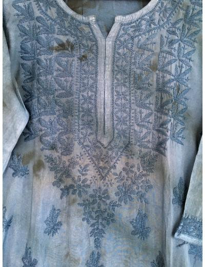 Chhangamal Hand Embroidered Blue Colour Modal Chikankari Kurti