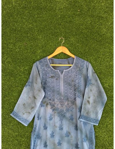 Chhangamal Hand Embroidered Blue Colour Modal Chikankari Kurti