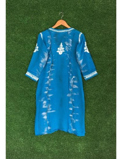 Chhangamal Hand Embroidered Blue Colour Modal Chikankari Kurti