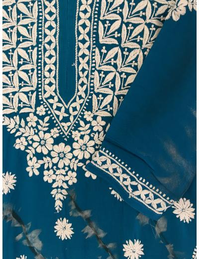 Chhangamal Hand Embroidered Blue Colour Modal Chikankari Kurti