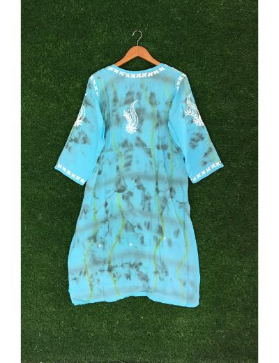 Chhangamal Hand Embroidered Blue Colour Modal Chikankari Kurti