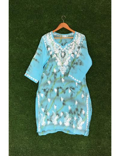 Chhangamal Hand Embroidered Blue Colour Modal Chikankari Kurti