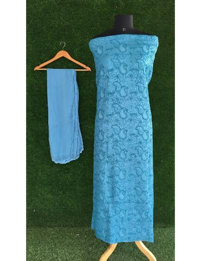 Chhangamal Hand Embroidered Blue Colour Silk Chikankari Suit Piece