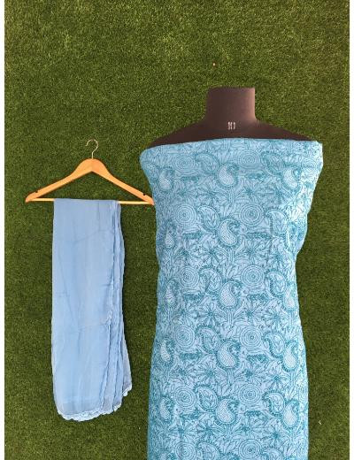 Chhangamal Hand Embroidered Blue Colour Silk Chikankari Suit Piece