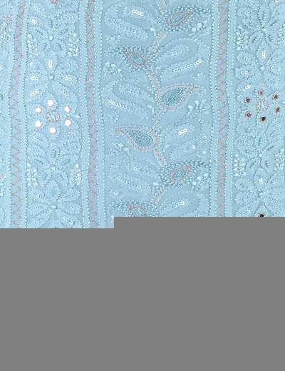 Chhangamal Hand Embroidered Blue Pure Georgette Suit Length