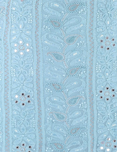 Chhangamal Hand Embroidered Blue Pure Georgette Suit Length