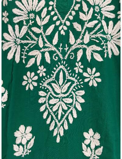 Chhangamal Hand Embroidered Bottle Green Colour Cotton Chikankari Kurti