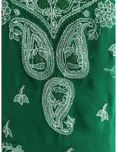 Chhangamal Hand Embroidered Bottle Green Colour Georgette Chikankari Suit Piece