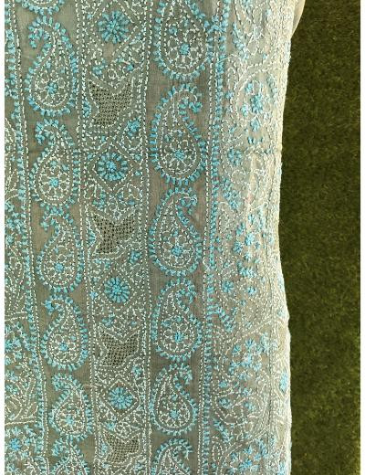 Chhangamal Hand Embroidered Bottle Green Colour Silk Chikankari Suit Length