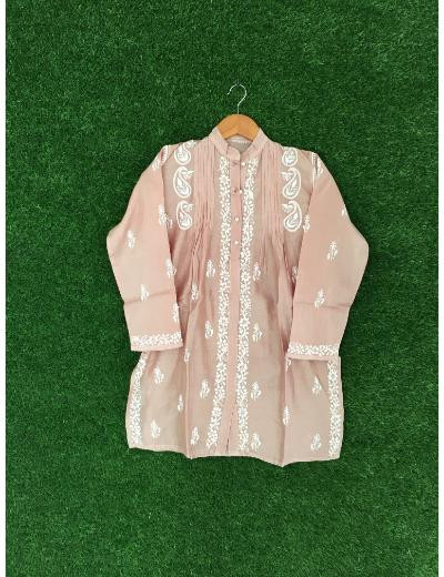 Chhangamal Hand Embroidered Brown Colour Chanderi Chikankari Top