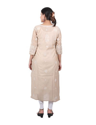 Chhangamal Hand Embroidered Brown Colour Chanderi Cotton Chikankari Kurti