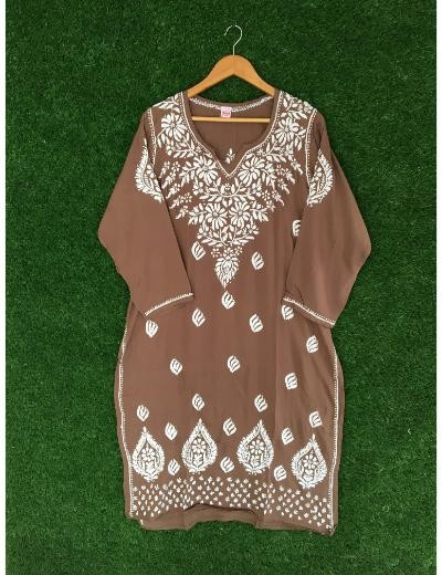 Chhangamal Hand Embroidered Brown Colour Modal Chikankari Kurti