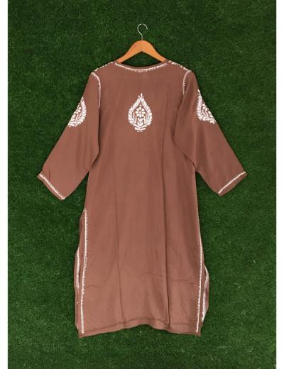Chhangamal Hand Embroidered Brown Colour Modal Chikankari Kurti
