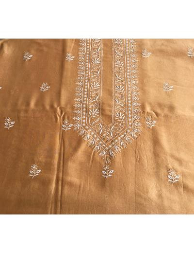 Chhangamal Hand Embroidered Brown Colour Mul Chanderi  Chikankari Unstitched Men’s 	kurta Piece