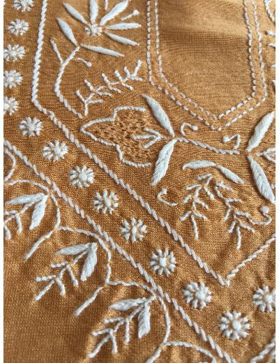 Chhangamal Hand Embroidered Brown Colour Mul Chanderi  Chikankari Unstitched Men’s 	kurta Piece