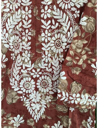 Chhangamal Hand Embroidered Brown Colour Mul Cotton Chikankari Kurti