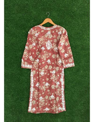 Chhangamal Hand Embroidered Brown Colour Mul Cotton Chikankari Kurti