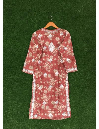Chhangamal Hand Embroidered Brown Colour Mul Cotton Chikankari Kurti Piece
