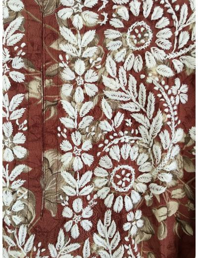 Chhangamal Hand Embroidered Brown Colour Mul Cotton Chikankari Kurti Piece