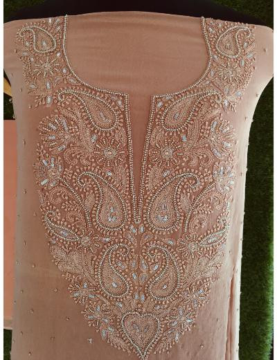Chhangamal Hand Embroidered Brown Colour Pure Georgette Chikankari Kurta Dupatta Piece