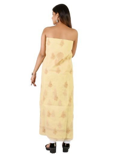 Chhangamal Hand Embroidered Brown Cotton Blend Chikankari Suitlength