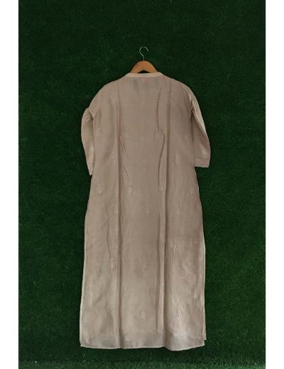Chhangamal Hand Embroidered Brown Yellow Colour Chanderi Silk Chikankari Kurti Piece