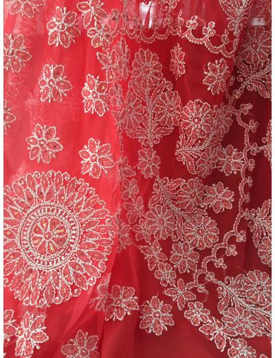 Chhangamal Hand Embroidered Carrot Colour Georgette Chikankari Saree