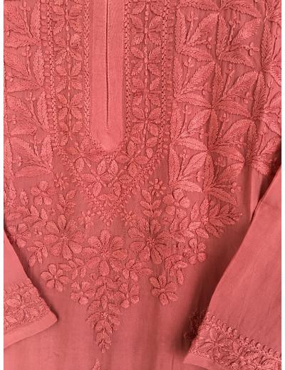 Chhangamal Hand Embroidered Carrot Colour Madal Chikankari Kurti Piece