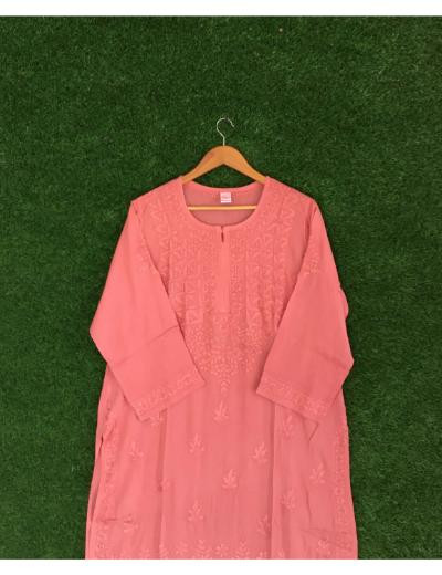 Chhangamal Hand Embroidered Carrot Colour Madal Chikankari Kurti Piece