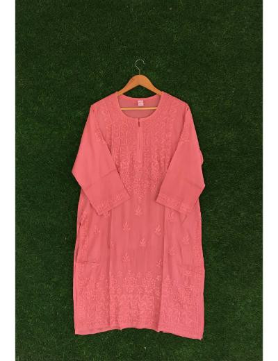 Chhangamal Hand Embroidered Carrot Colour Madal Chikankari Kurti Piece