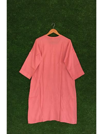 Chhangamal Hand Embroidered Carrot Colour Madal Chikankari Kurti Piece