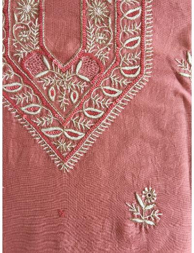 Chhangamal Hand Embroidered Carrot Pink Colour Chanderi Silk  Chikankari Unstitched Men’s kurta Piece