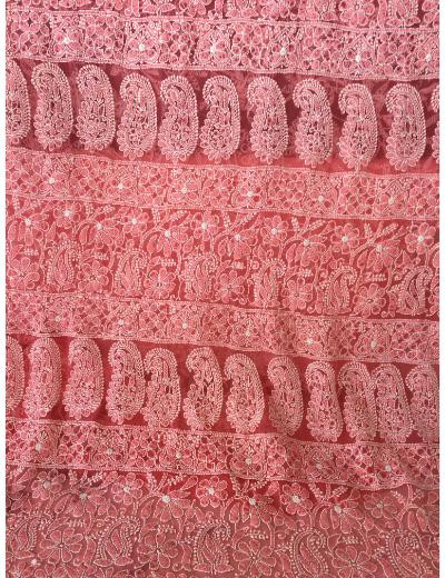 Chhangamal Hand Embroidered Carrot Pink Colour Georgette Chikankari Saree