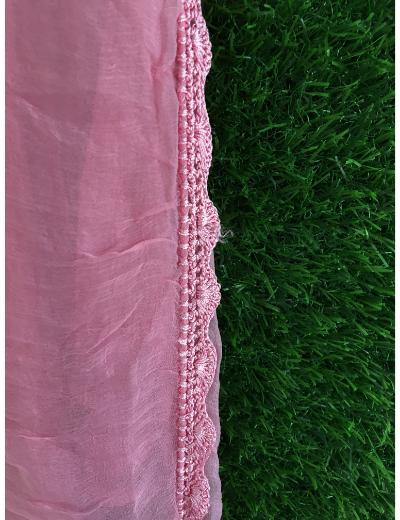 Chhangamal Hand Embroidered Carrot Pink Colour Silk Chikankari Suit Length