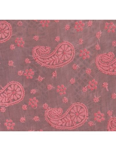 Chhangamal Hand Embroidered Carrot Pink Georgette Half Jaal Chikankari Saree