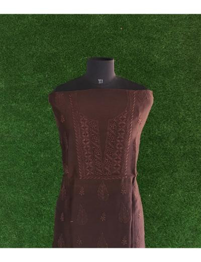 Chhangamal Hand Embroidered Chocolate Colour Chanderi Chikankari Kurta Piece