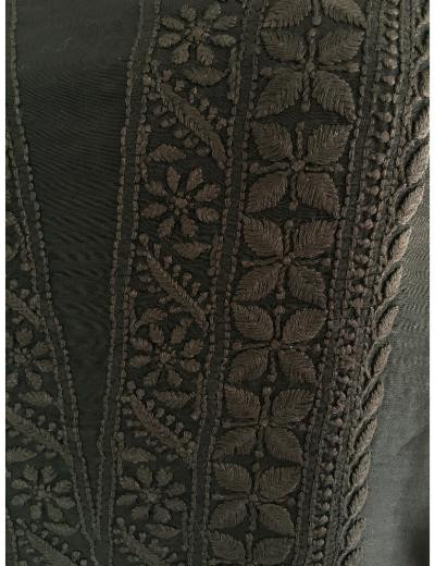 Chhangamal Hand Embroidered Chocolate Colour Chanderi Chikankari Kurta Piece