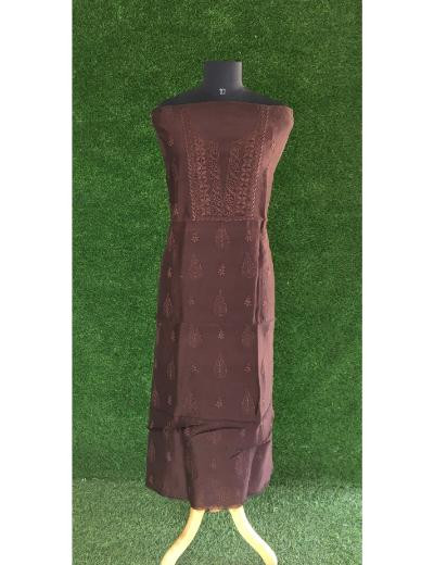 Chhangamal Hand Embroidered Chocolate Colour Chanderi Chikankari Kurta Piece
