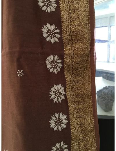 Chhangamal Hand Embroidered Coffee Colour Chanderi Silk Chikankari Saree