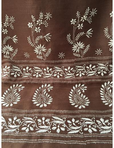 Chhangamal Hand Embroidered Coffee Colour Chanderi Silk Chikankari Saree