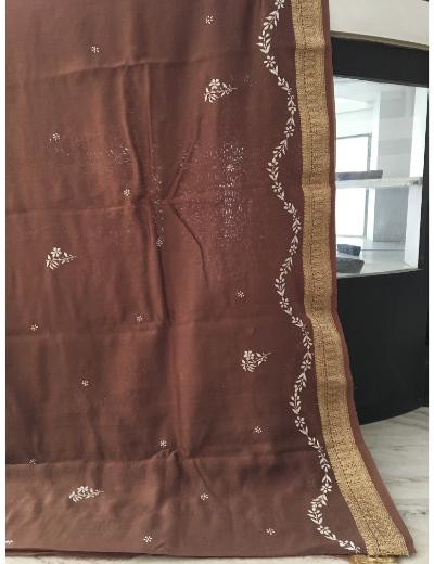Chhangamal Hand Embroidered Coffee Colour Chanderi Silk Chikankari Saree