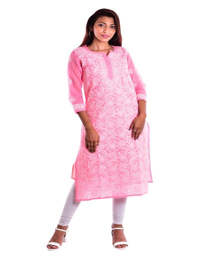 Chhangamal Hand Embroidered Cotton Chikankari Kurti 0523